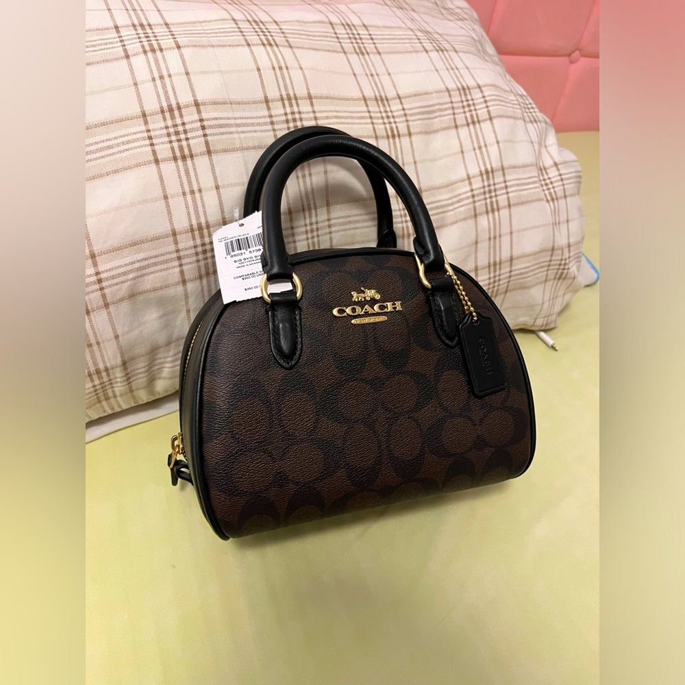 Coach Brown/Black Sydney Satchel in Signature Canvas (FIXED PRICE)